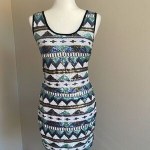 Windsor Sequin Geometric Pattern Dress - Multicolor Size L